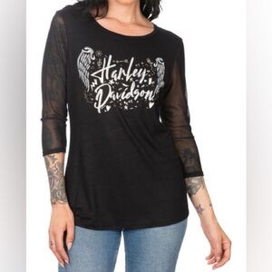 Harley-Davidson Women's Black Top with Mesh Sleeves